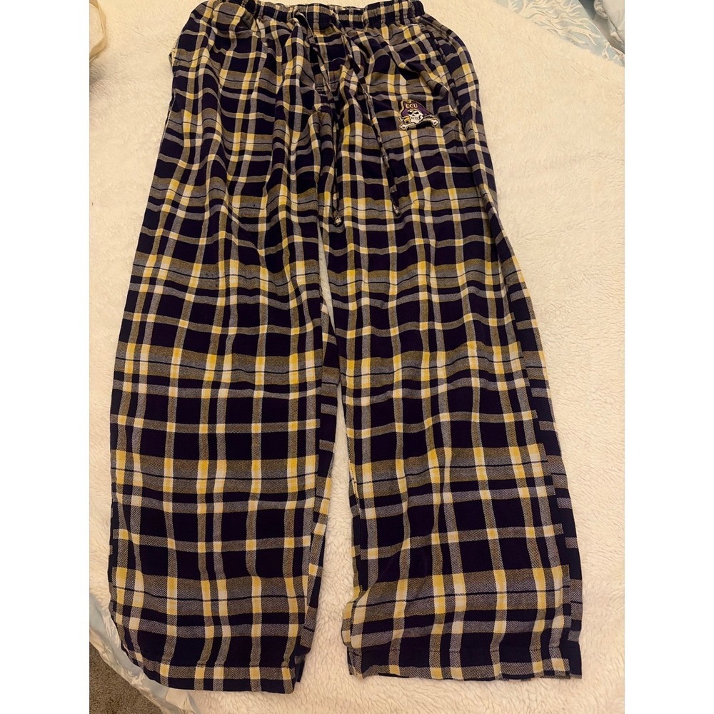 Comfy loungewear soft ECU Pirates Pajama Pants Medium Purple Gold Plaid